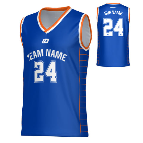 Grid Basketball Jersey - Blue & Orange