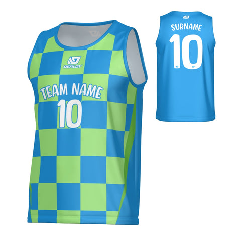 Checkers Sports Singlet - Blue & Neon Green
