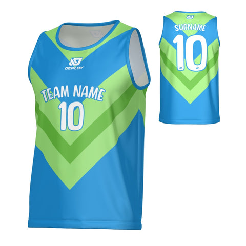 Chevron Sports Singlet - Blue & Neon Green