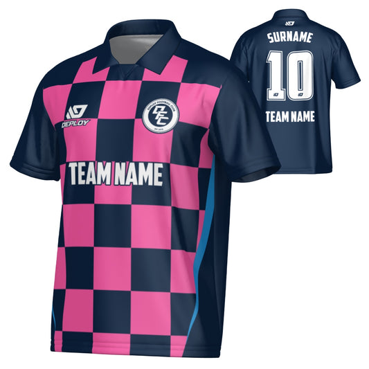 Checkers Collared Jersey - Navy & Pink
