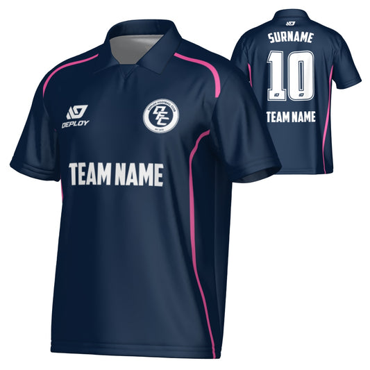 Contour Collared Jersey - Navy & Pink