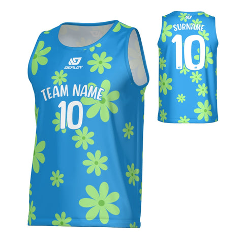 Flower Sports Singlet - Blue & Neon Green