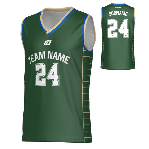 Grid Basketball Jersey - Green & Cream