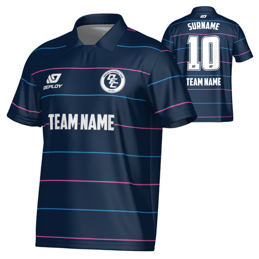 Grid Collared Jersey - Navy & Pink