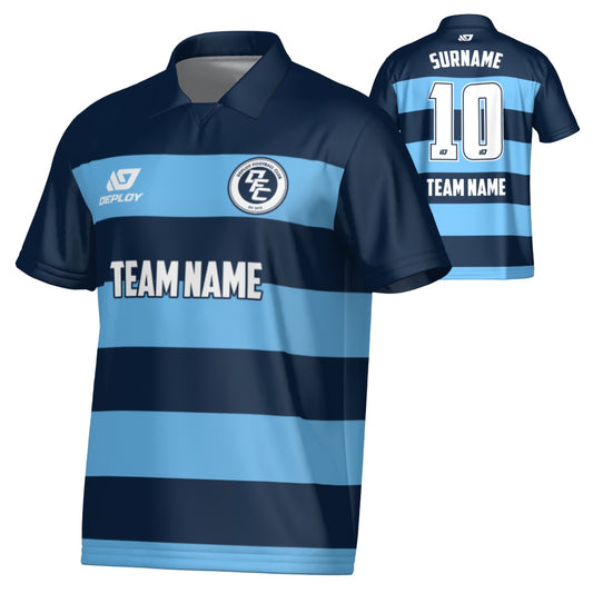 Hoops Collared Jersey - Navy & Sky Blue