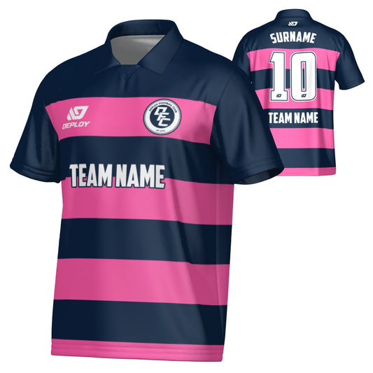 Hoops Collared Jersey - Navy & Pink