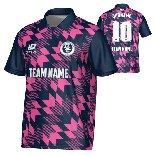 Leaves Collared Jersey - Navy & Pink