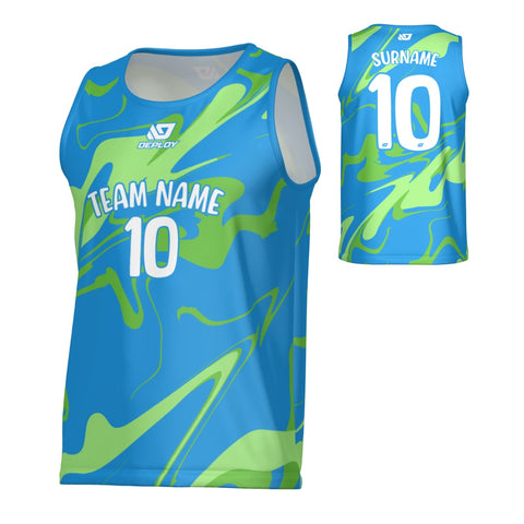 Marble Sports Singlet - Blue & Neon Green