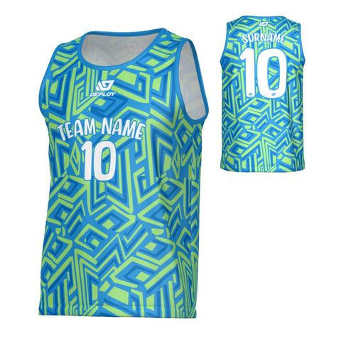 Maze Sports Singlet - Blue & Neon Green