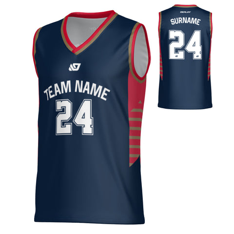 Banner Basketball Jersey - Navy & Red