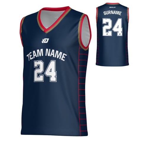 Grid Basketball Jersey - Navy & Red