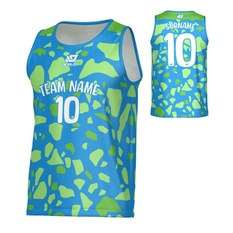 Pebbles Sports Singlet - Blue & Neon Green