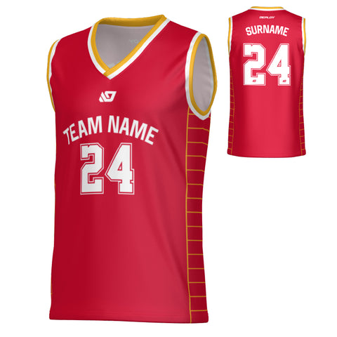 Grid Basketball Jersey - Red & Yellow