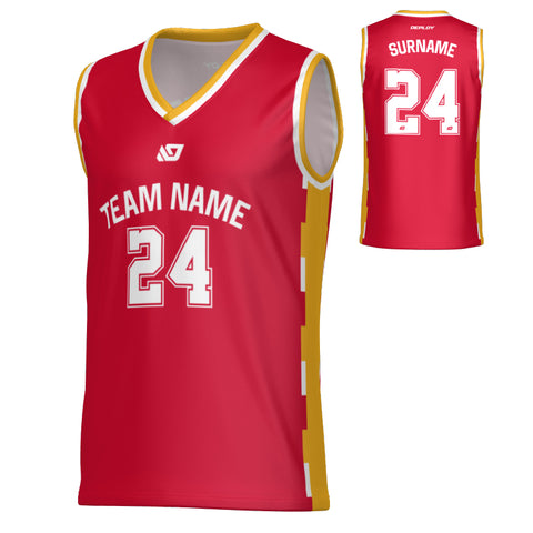 Pixel Basketball Jersey - Red & Yellow