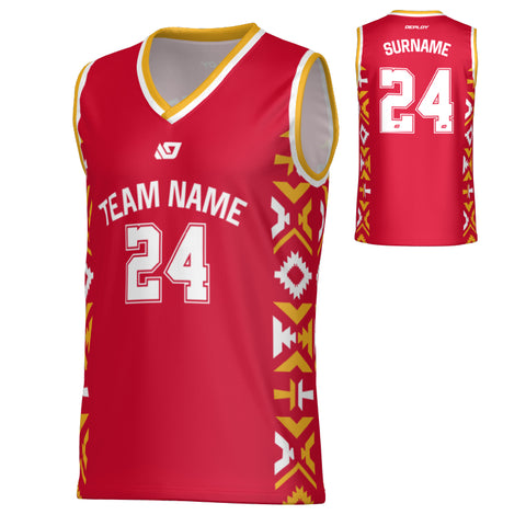 Tribal Basketball Jersey - Red & Yellow