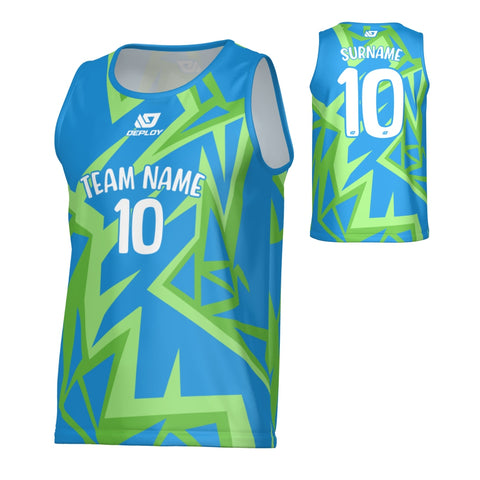 Shattered Sports Singlet - Blue & Neon Green