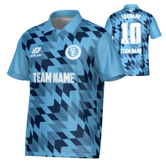 Leaves Collared Jersey - Sky Blue & Navy