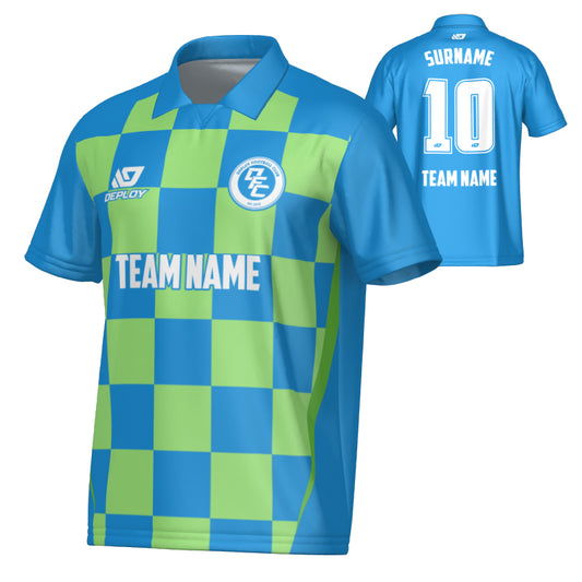 Checkers Collared Jersey - Blue & Neon Green