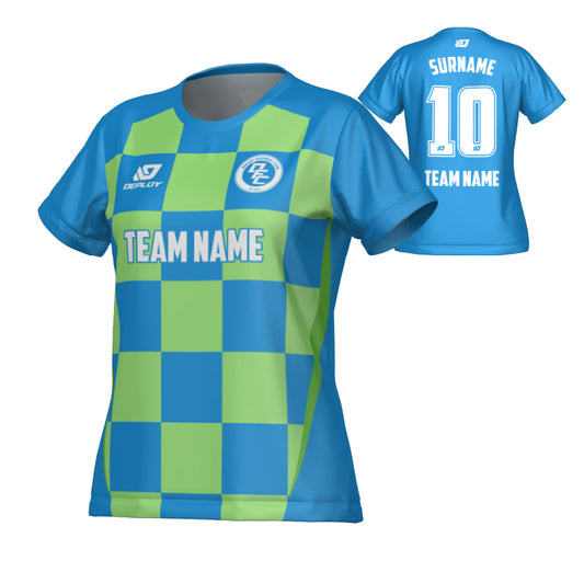 Checkers Womens Jersey - Blue & Neon Green