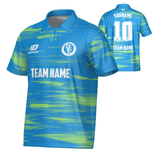 Distort Collared Jersey - Blue & Neon Green