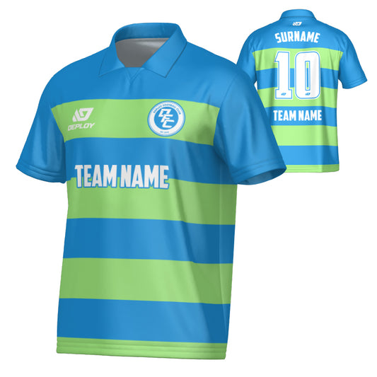 Hoops Collared Jersey - Blue & Neon Green