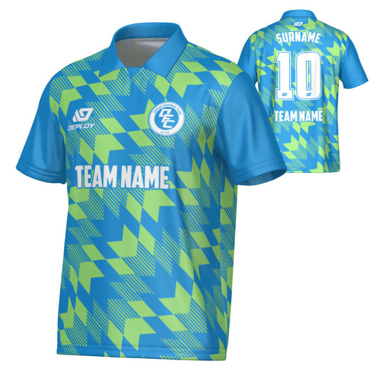 Leaves Collared Jersey - Blue & Neon Green