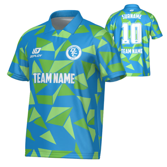 Shards Collared Jersey - Blue & Neon Green