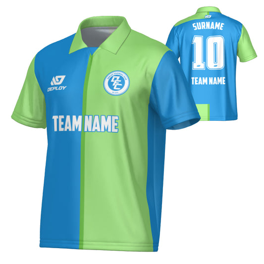 Split Collared Jersey - Blue & Neon Green
