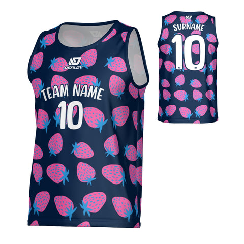 Strawberry Sports Singlet - Navy & Pink