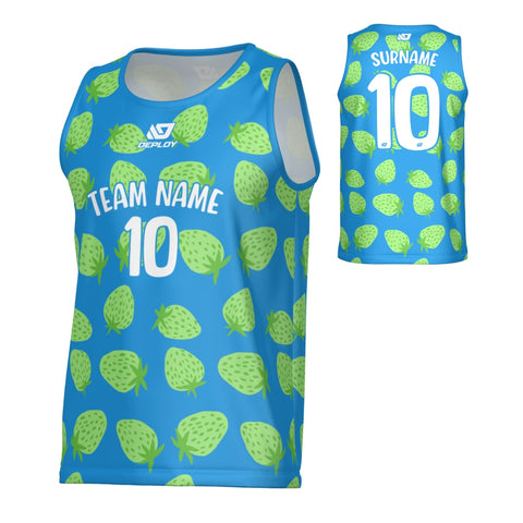 Strawberry Sports Singlet - Blue & Neon Green