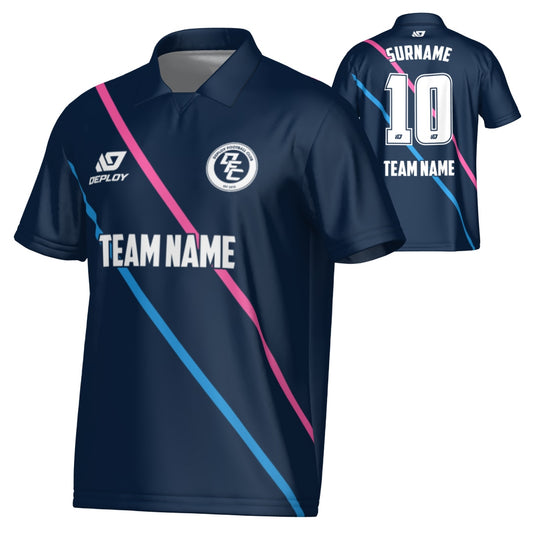 Tracks Collared Jersey - Navy & Pink