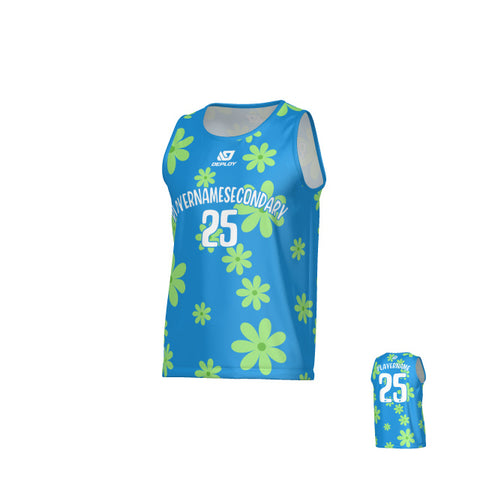 Flower Sports Singlet - Blue & Neon Green