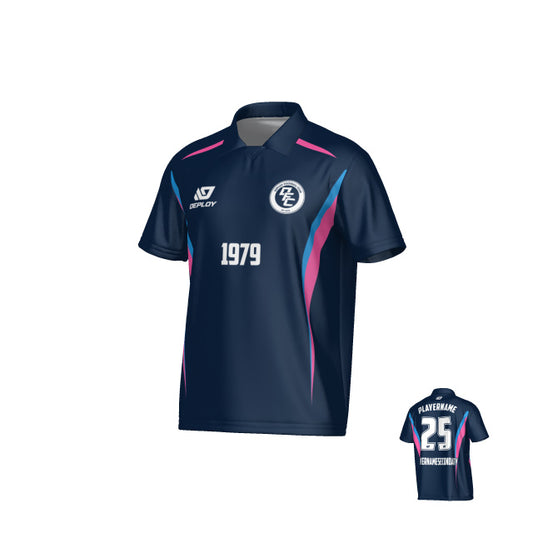 Arc Collared Jersey - Navy & Pink