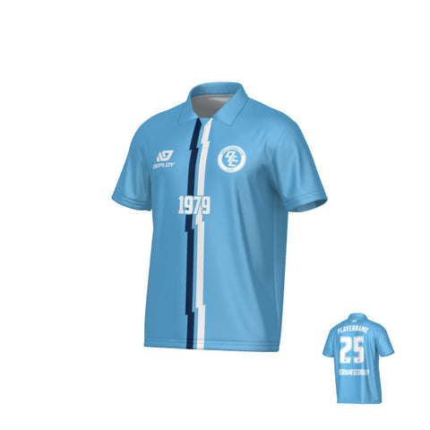 Lightning Collared Jersey - Sky Blue & Navy