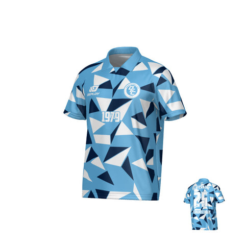 Shards Collared Jersey - Sky Blue & Navy