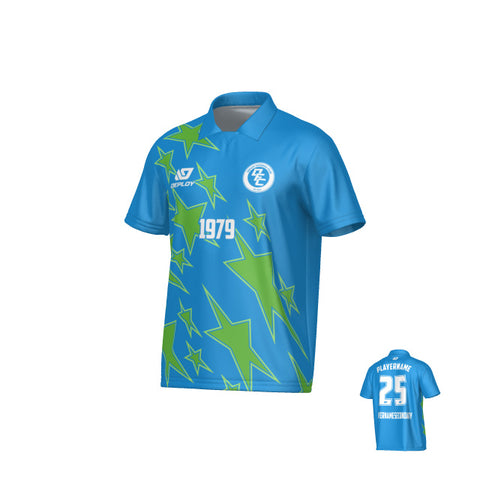 Stars Collared Jersey - Blue & Neon Green