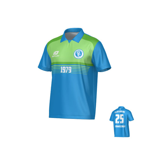 Horizon Collared Jersey - Blue & Neon Green