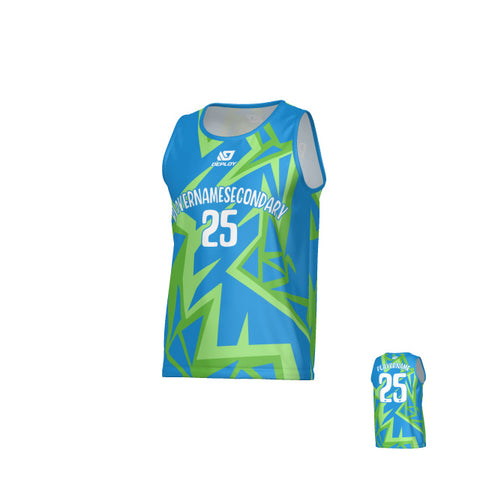 Shattered Sports Singlet - Blue & Neon Green