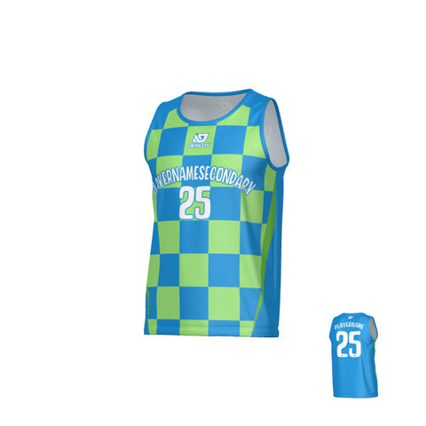 Checkers Sports Singlet - Blue & Neon Green