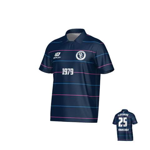 Grid Collared Jersey - Navy & Pink