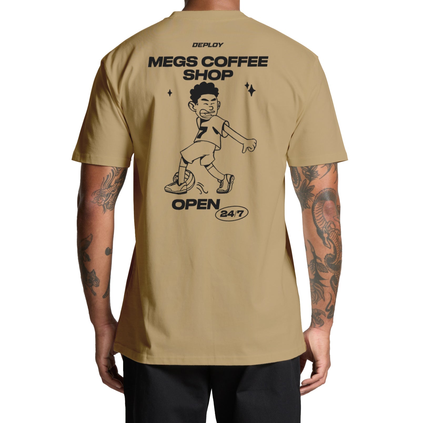 Megs Coffee Shop - T-Shirt - Tan Deploy Football