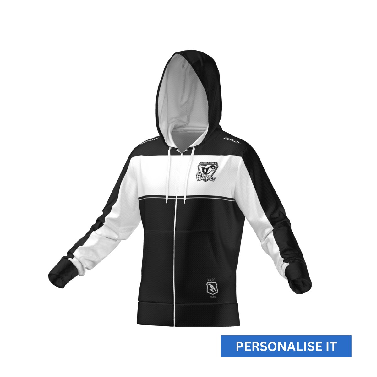 Miranda Magpies FC - Versa Zip Hoodie - Black & White - Unisex & Womens Deploy Football