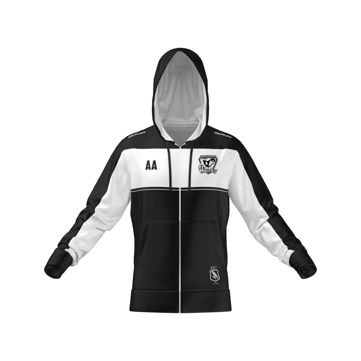 Miranda Magpies FC - Versa Zip Hoodie - Black & White - Unisex & Womens Deploy Football