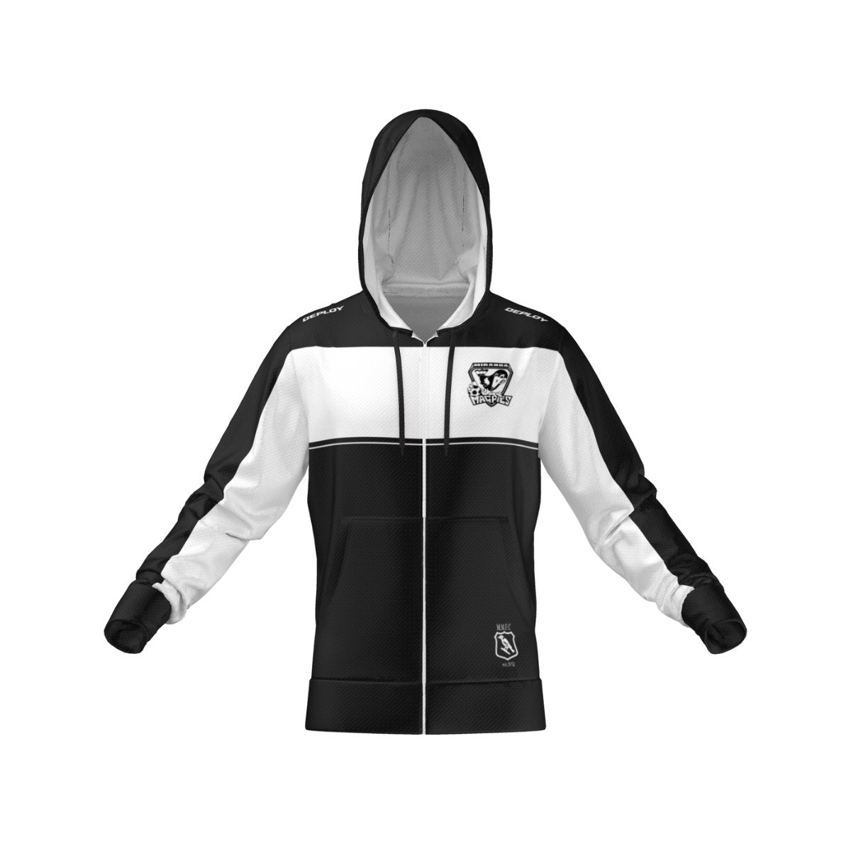 Miranda Magpies FC - Versa Zip Hoodie - Black & White - Unisex & Womens Deploy Football